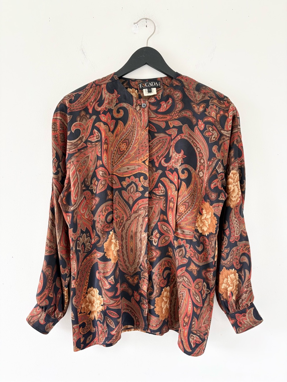 80s Vintage Escada 100% Silk Paisley Print Blouse